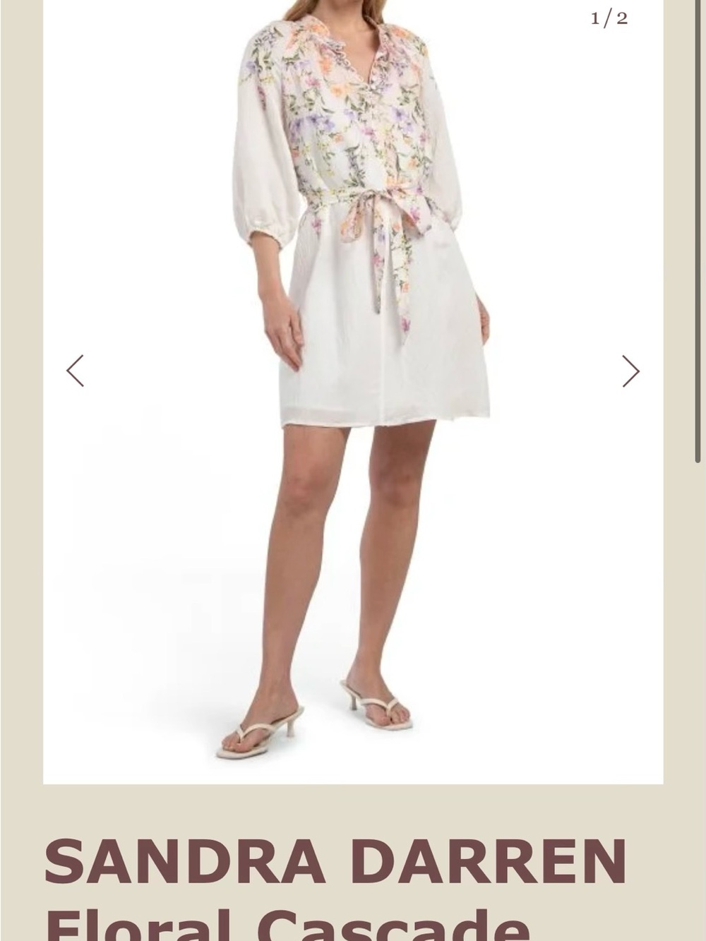Sandra Darren White Midi Dress with Orange, Purple & Pink Floral Print